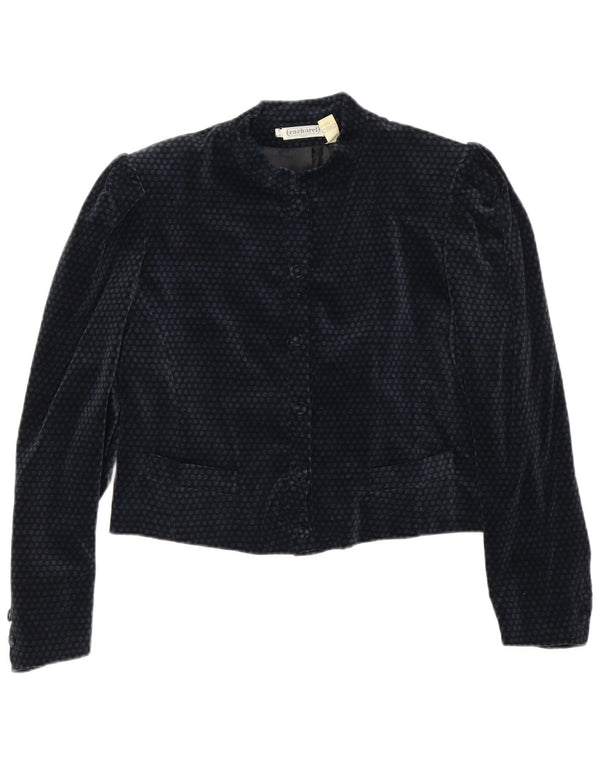 Cacharel Womens Crop 6 Button Blazer Jacket US 10 Large Navy Blue Polka Dot