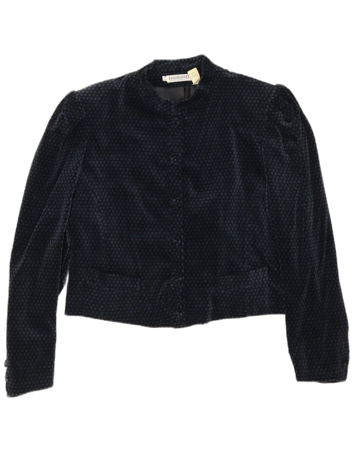Giacca blazer a 6 bottoni corta da donna Cacharel US 10 grande blu navy a pois