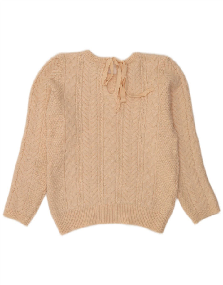 Zara Womens Crew Neck Jumper Sweater UK 16 Large Beige Wool