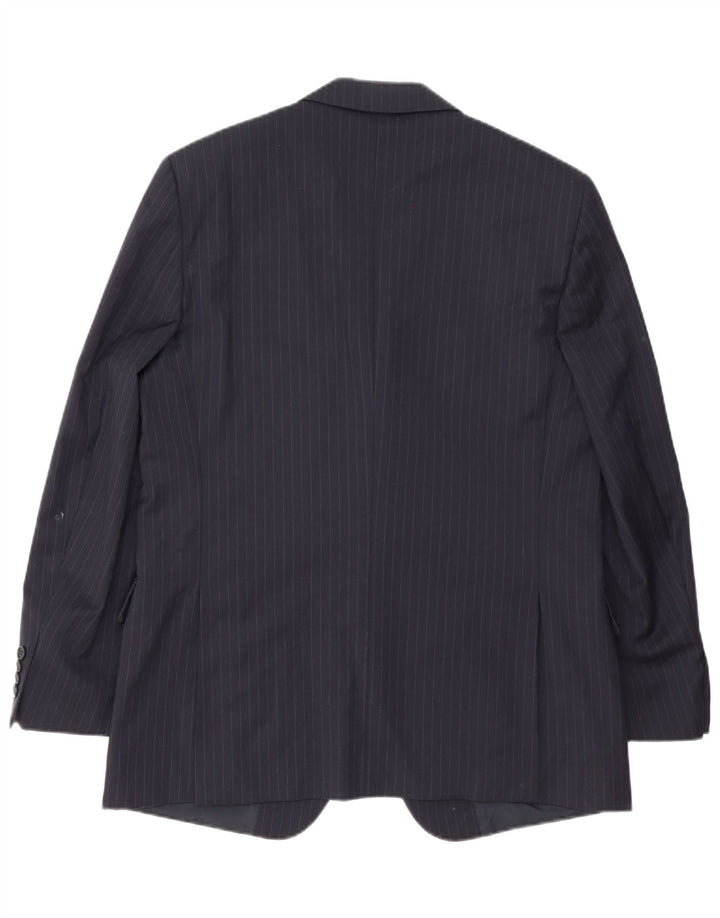 Biagiotti Uomo Mens 3 Button Blazer Jacket IT 52 XL Navy Blue Pinstripe