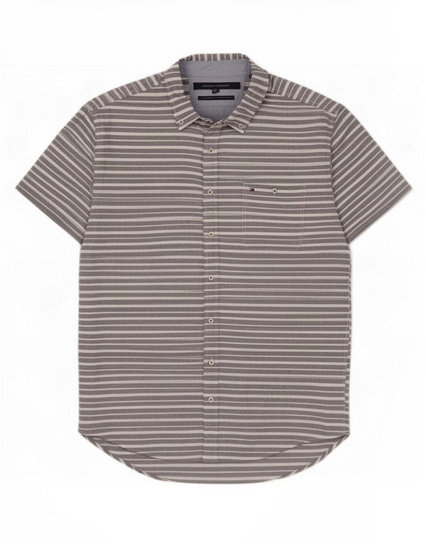Camicia personalizzata a maniche corte da uomo Tommy Hilfiger 2XL cotone gessato grigio
