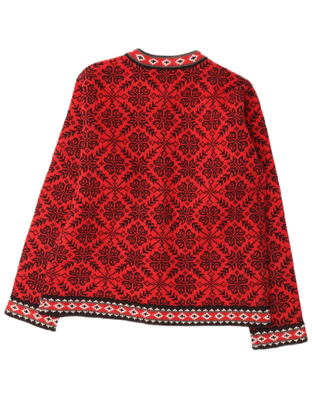 L.L.Bean Dame Cardigan Sweater UK 14 Medium Red Fair Isle Wool