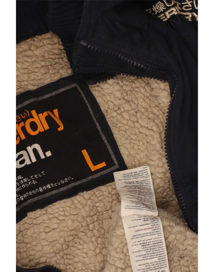 Superdry Womens Hooded Parka Jacket UK 14 Large Navy Blue Polyester