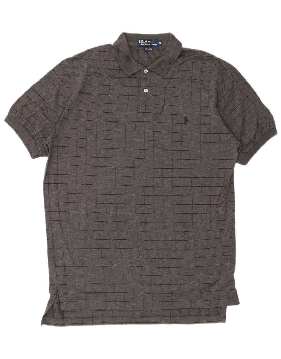 POLO RALPH LAUREN Mens Polo Shirt Medium Grey Check Cotton