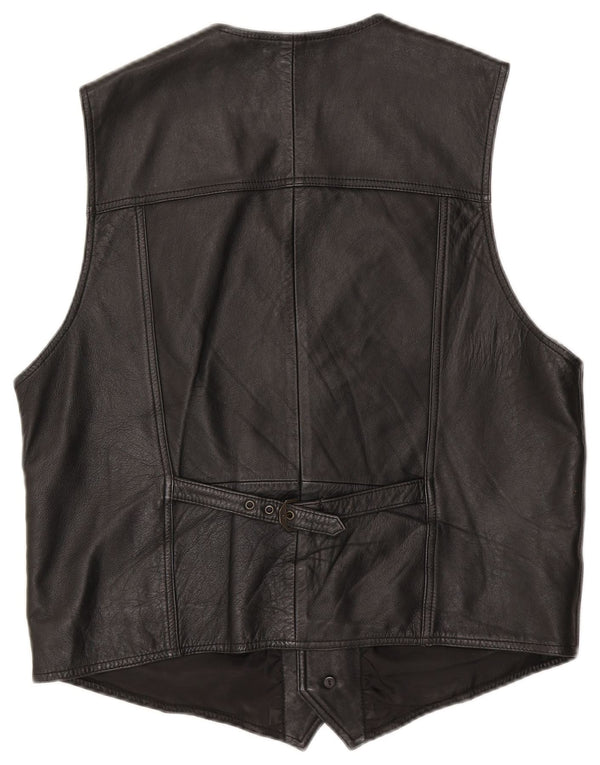 Vintage Mens Leather Waistcoat Large Black Leather