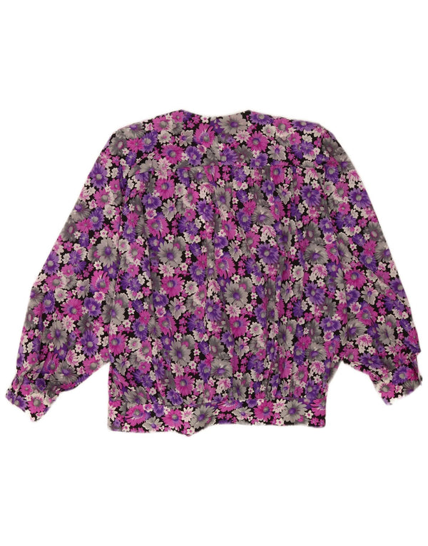 Camicetta a camicia vintage da donna avvolgente UK 18 XL viola floreale
