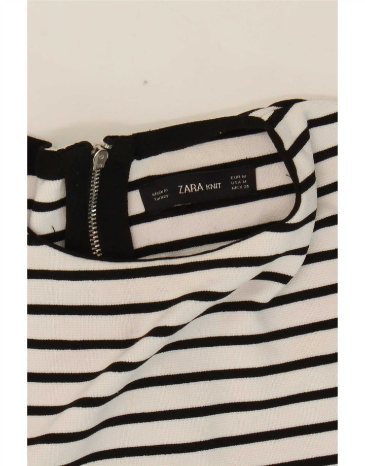 Zara Womens Crop Top Langærmet UK 12 Medium White Striped