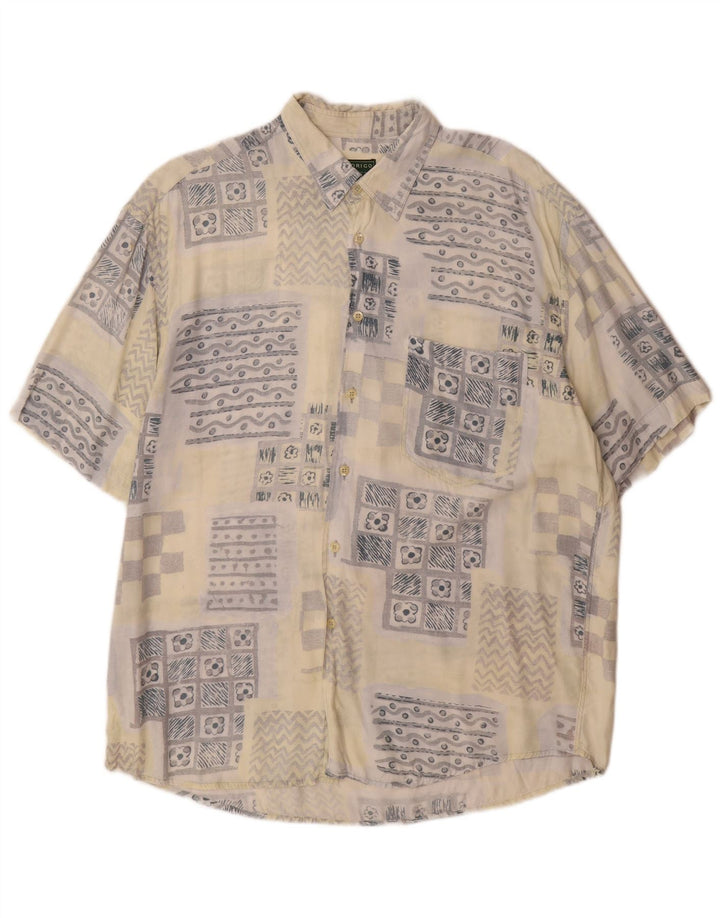 Rodrigo Mens Short Sleeve Shirt Size 43 17 XL Beige Patchwork Cotton