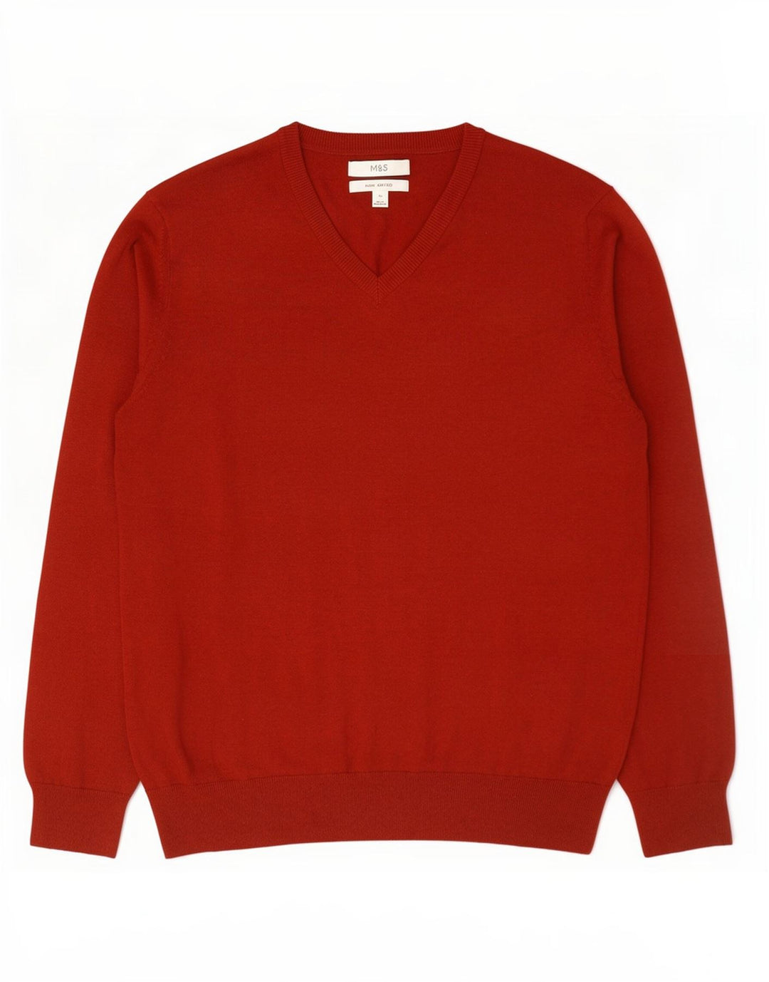 Marks & Spencer Mens V-Neck Jumper Sweater XL Red Cotton