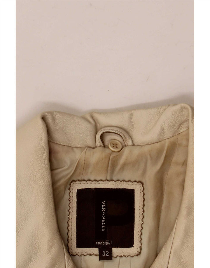 Conbipel Womens Leather Jacket IT 42 Medium Beige