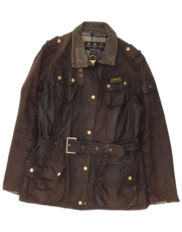 Barbour Womens Military Waxed Cotton Jacket UK 14 Large Brown