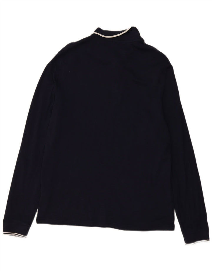 MICHAEL KORS Mens Long Sleeve Polo Shirt Medium Navy Blue Cotton