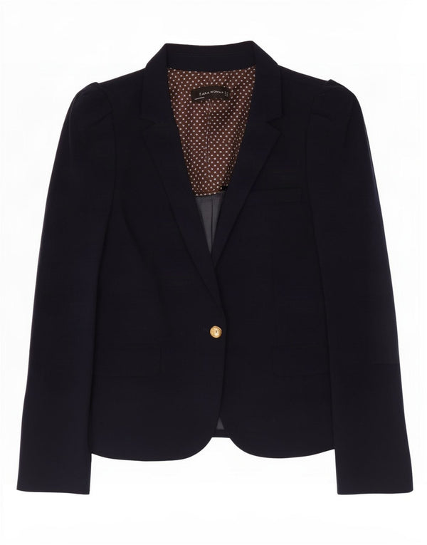 Zara Womens 1 Button Blazer Jacket UK 12 Medium Navy Blue