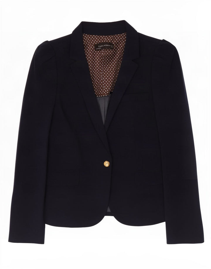 Zara Womens 1 Button Blazer Jacket UK 12 Medium Navy Blue