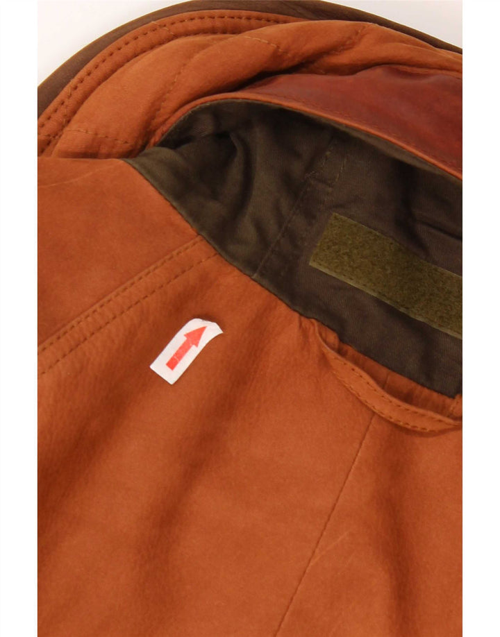 Timberland Mens Hooded Leather Jacket UK 40 Large Brown
