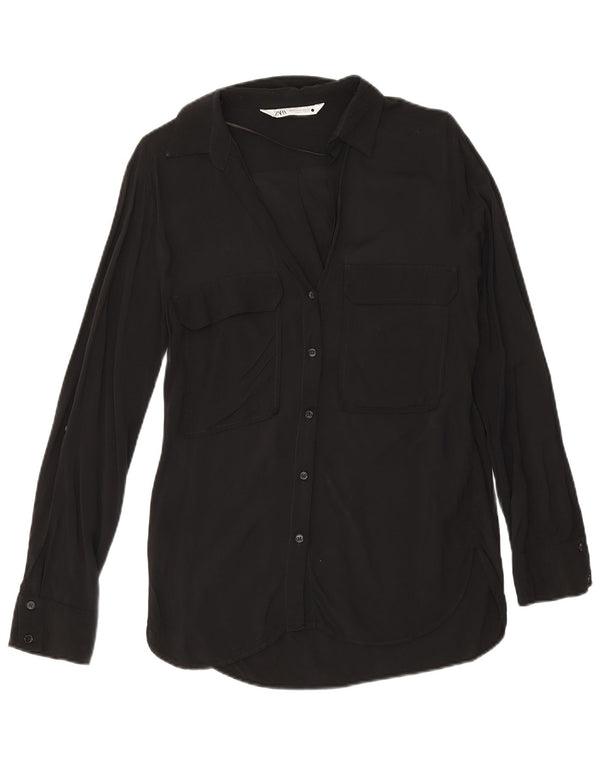Zara Γυναικείο πουκάμισο Loose Fit Μπλούζα UK 6 XS Μαύρη βισκόζη
