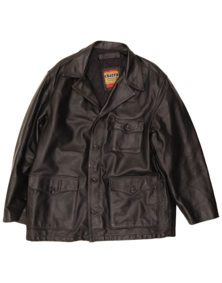 Charro Mens Leather Coat UK 42 XL Black Leather