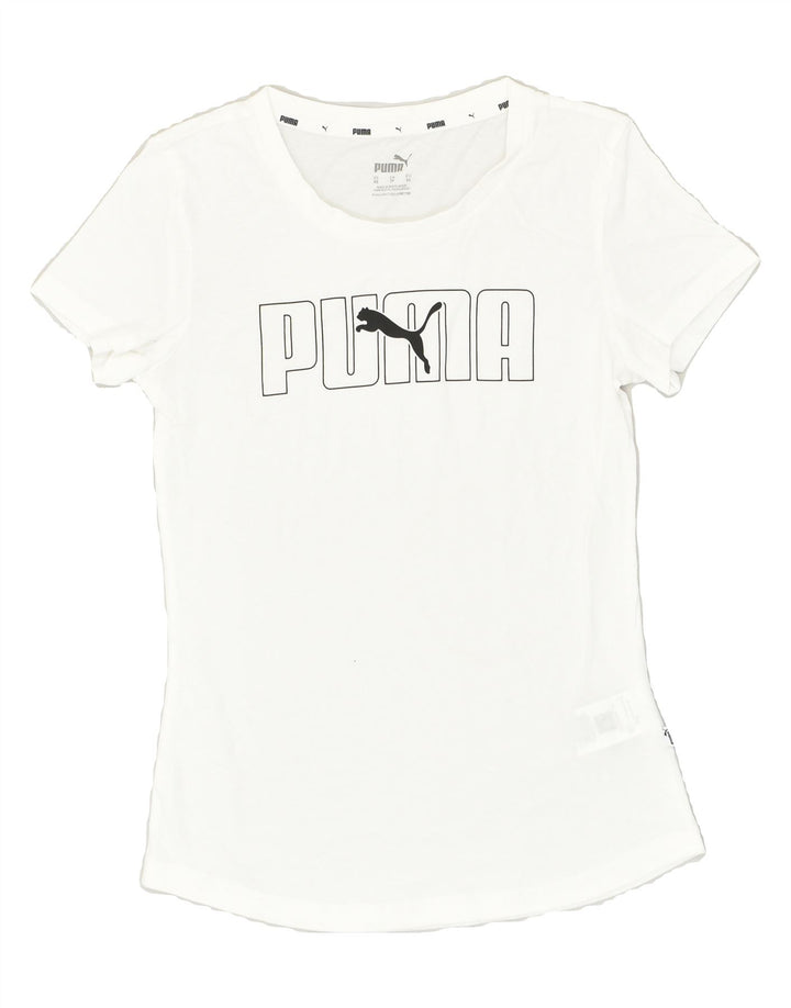 PUMA Womens Graphic T-Shirt Top UK 6 XS White Cotton | Vintage Puma | Thrift | Second-Hand Puma | Used Clothing | Messina Hembry 