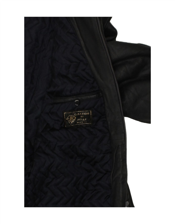 VINTAGE Mens Leather Coat IT 48 Medium Black Leather Vintage Vintage and Second-Hand Vintage from Messina Hembry 
