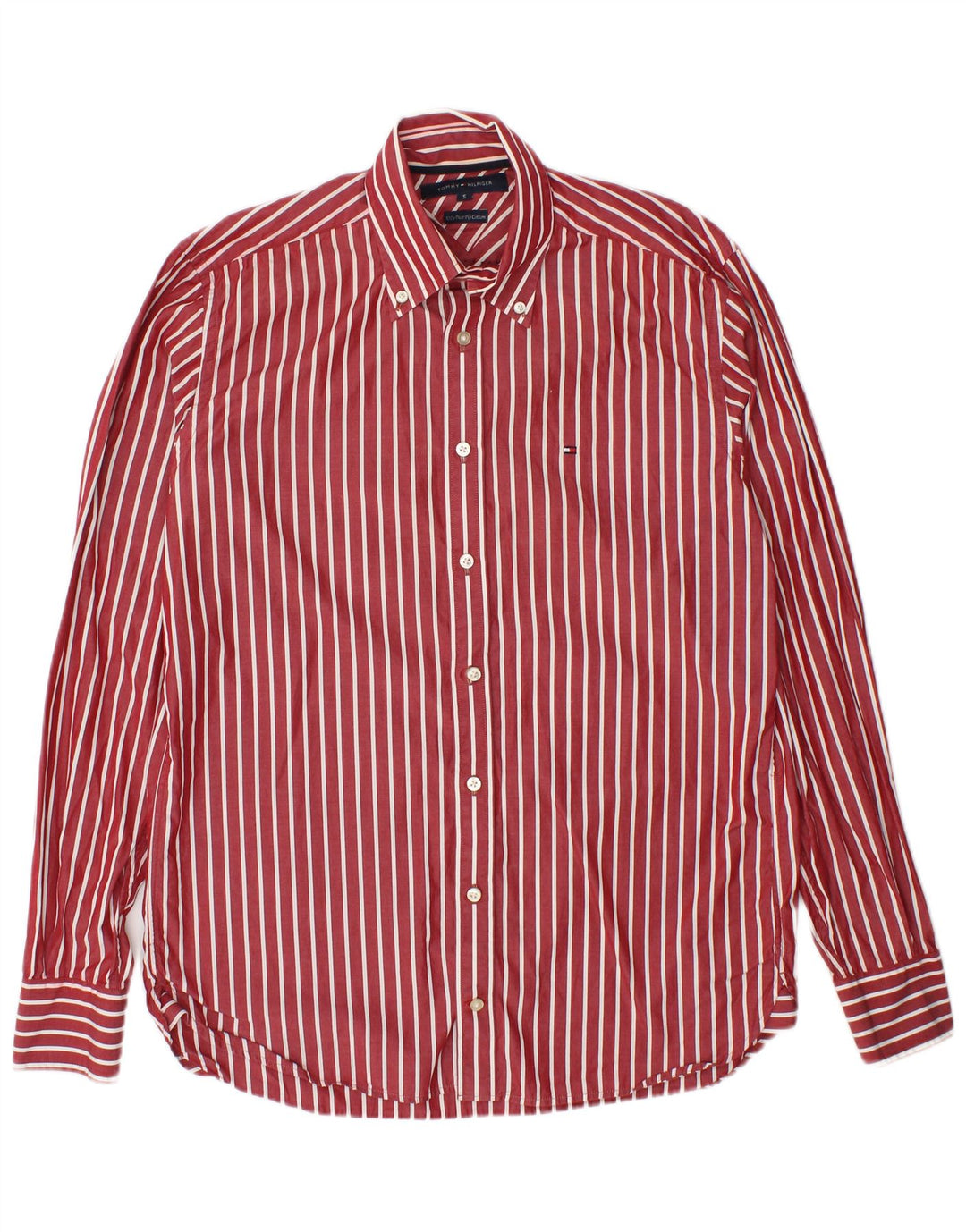 Tommy Hilfiger Mens Shirt Small Red Striped Cotton