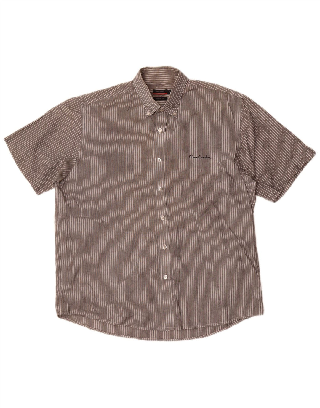 Pierre Cardin Mens Regular Fit Short Sleeve Shirt XL Grey Striped Polyester