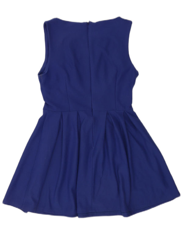 Topshop Dame Ærmeløs A-Line Kjole UK 10 Small Blue Polyester