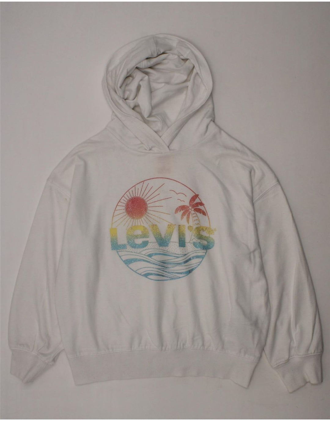 LEVI'S Girls Graphic Hoodie Jumper 9-10 Years White Cotton Vintage Levi's and Second-Hand Levi's from Messina Hembry 
