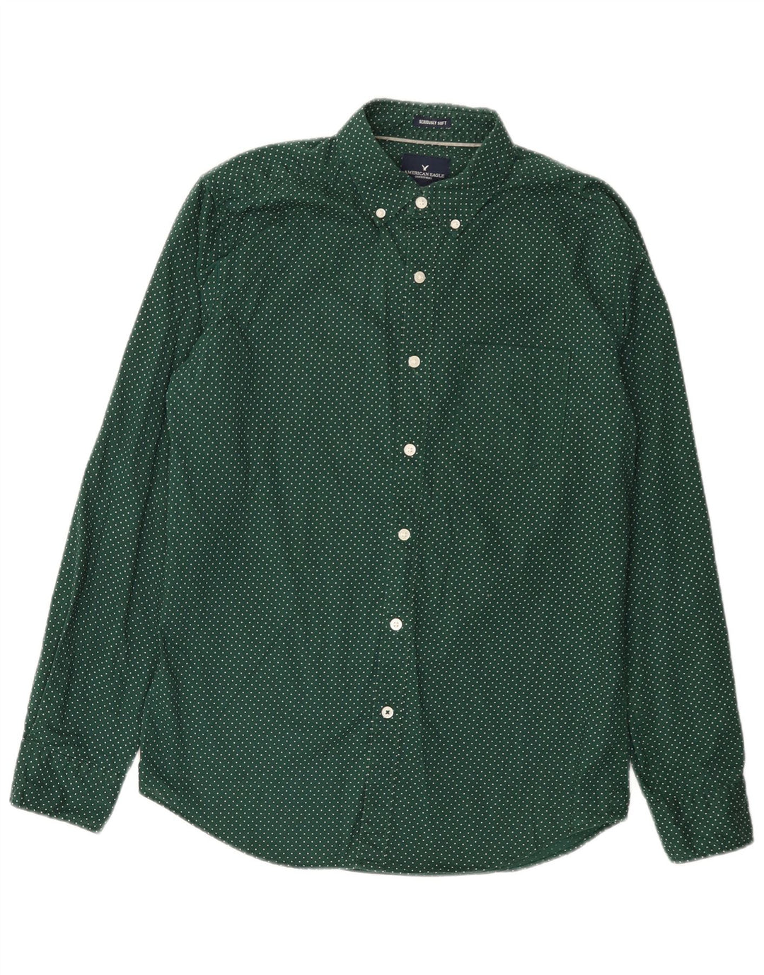 American Eagle Mens Classic Fit Shirt Small Green Spotted Cotton