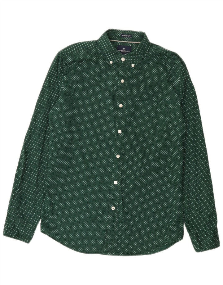 American Eagle Mens Classic Fit Shirt Small Green Spotted Cotton