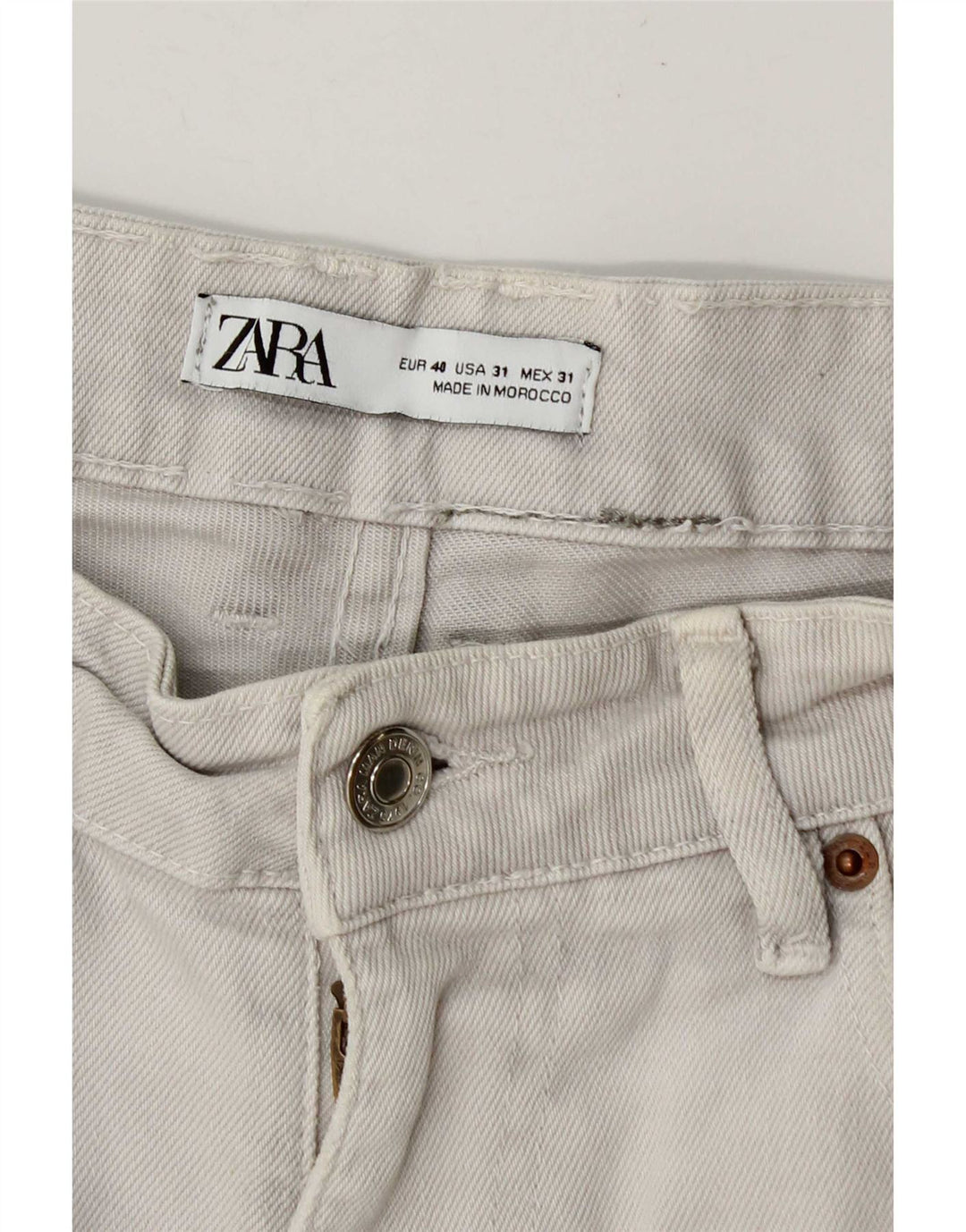Zara Mens Denim Shorts EU 40 Medium W30 Beige Cotton