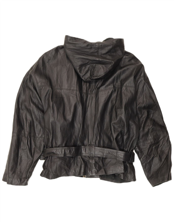 Vintage Mens Hooded Leather Jacket UK 42 XL Black