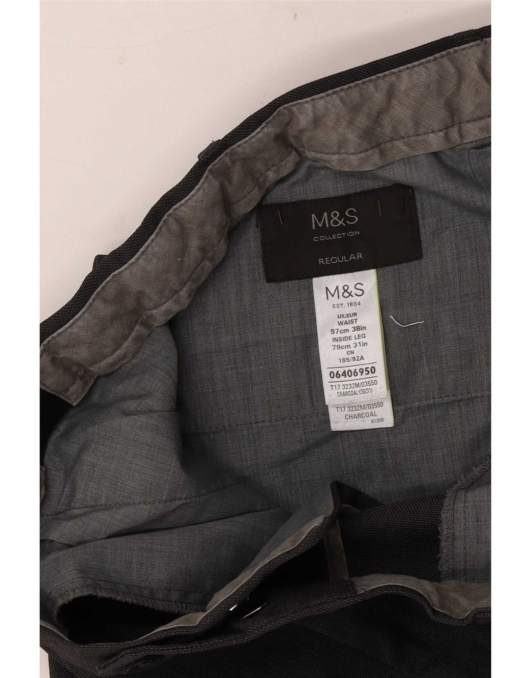 Marks & Spencer Pantalon de costume droit pour homme W38 L31 Gris Polyester