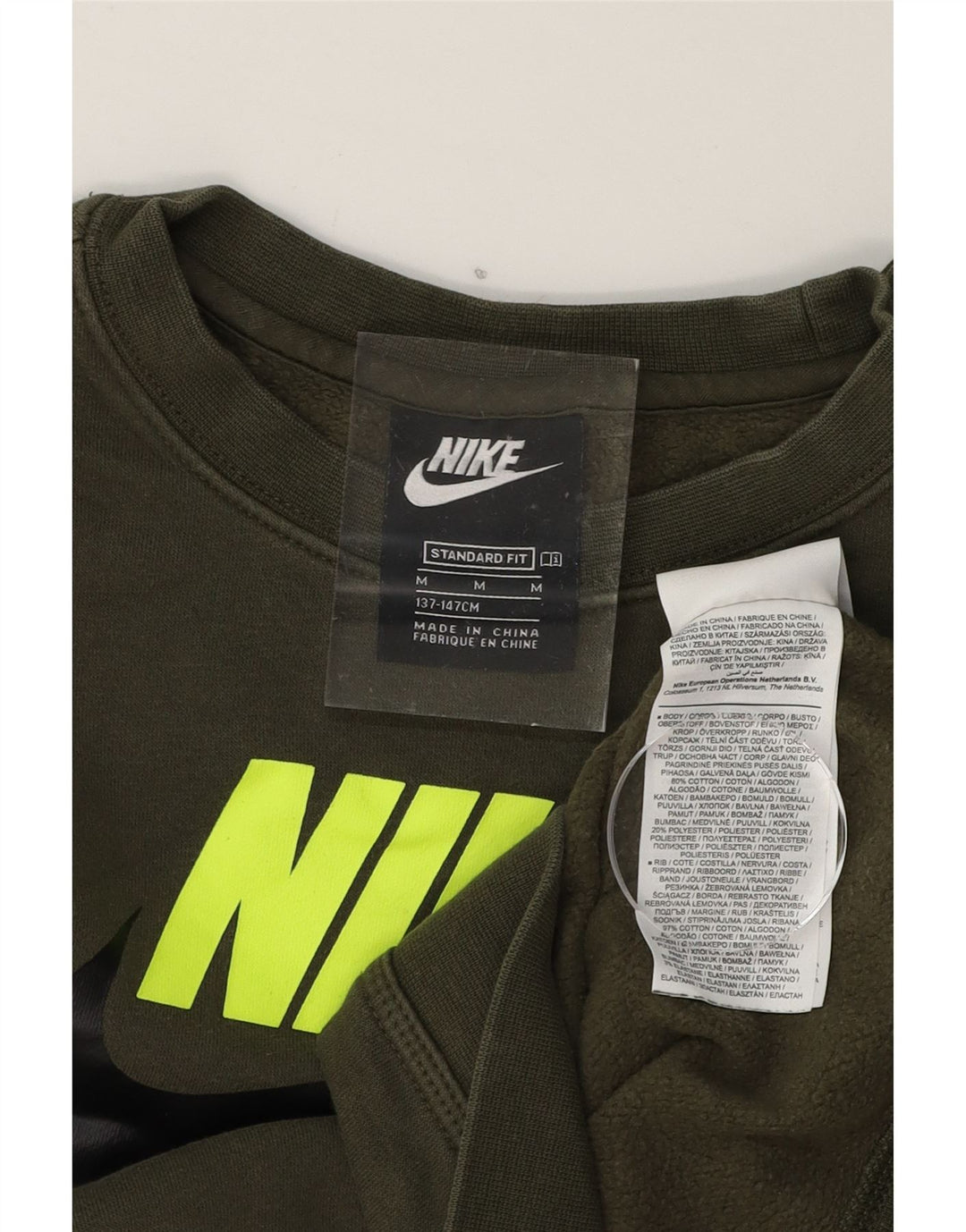 NIKE Boys Standard Fit Graphic Sweatshirt Jumper 10-11 Years Medium Green Vintage Nike and Second-Hand Nike from Messina Hembry 