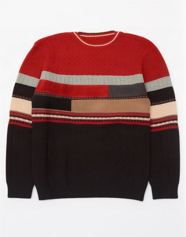 Vintage Mens Crew Neck Jumper Sweater IT 52 Large Red Colourblock Wool