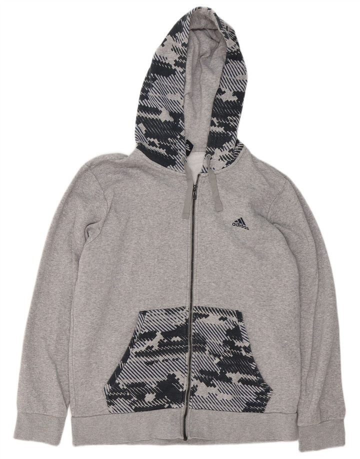 Adidas Mens Zip Hoodie Sweater Large Grey Geometric