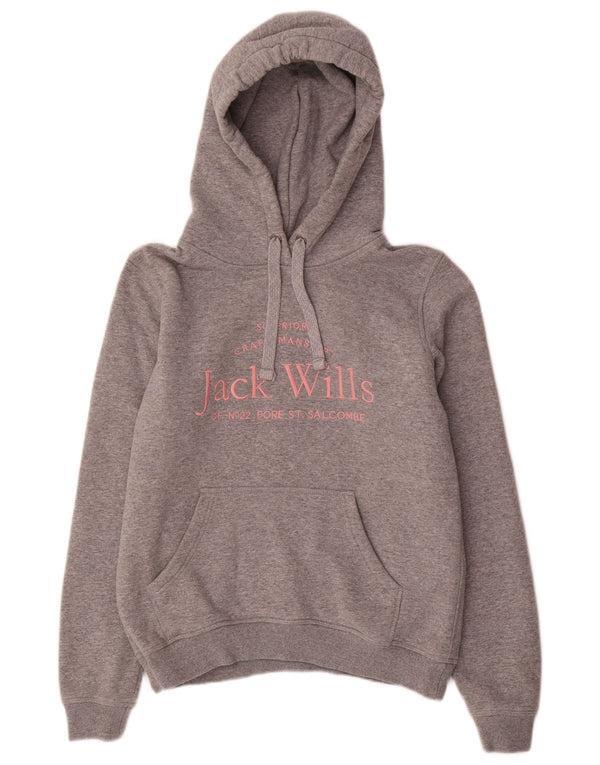 Jack Wills Pull à capuche surdimensionné graphique pour femme UK 8 Small Gris Coton