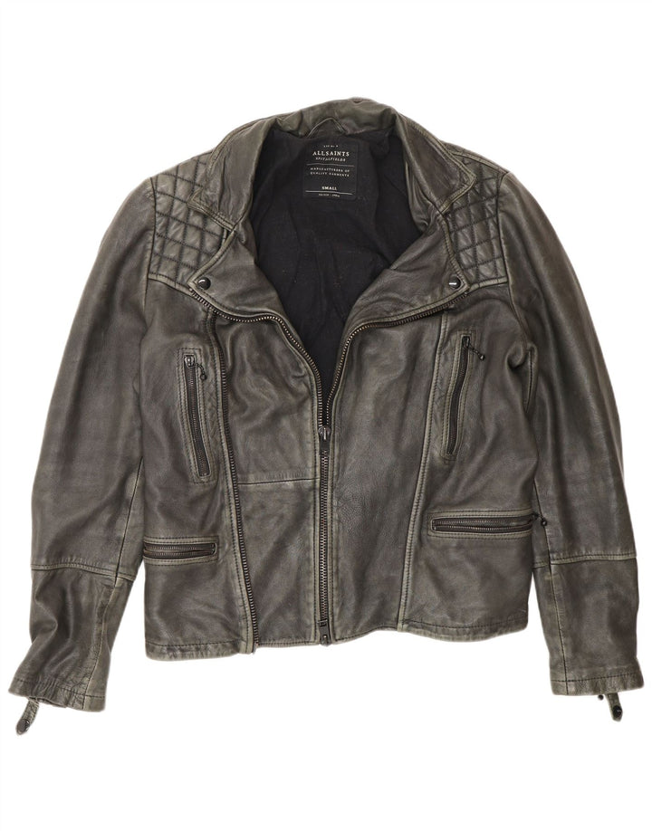 All Saints Chaqueta de cuero motociclista para hombre UK 36 Small Grey