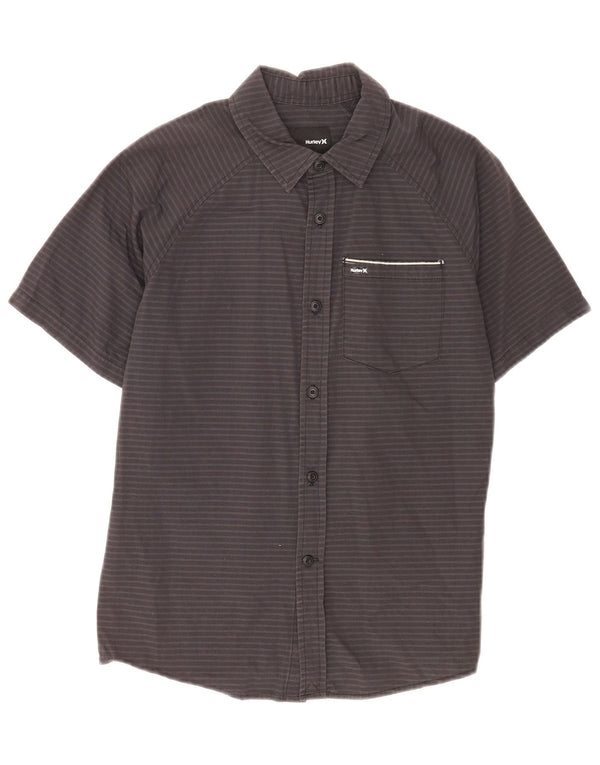 Hurley Boys Short Sleeve Shirt 10-11 Years Medium Black Pinstripe Cotton