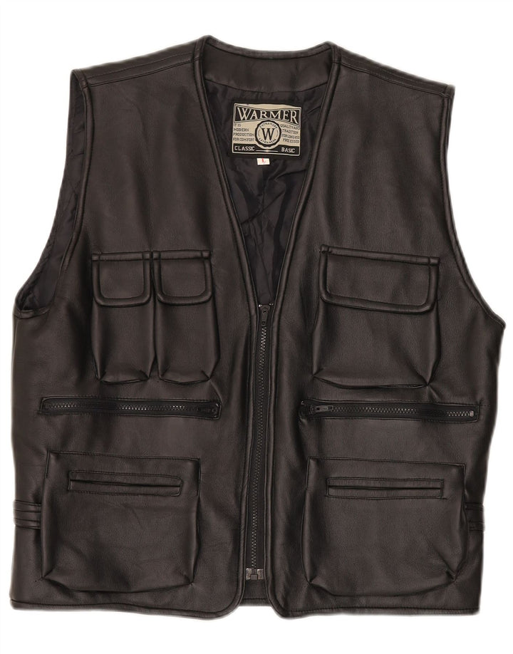 Vintage Womens Leather Gilet UK 16 Large Black
