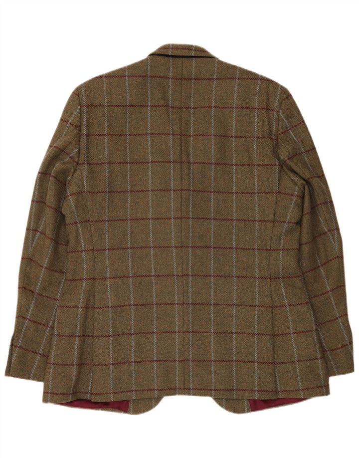 Crew Clothing Mens 2 Button Blazer Jacket UK 44 2XL Khaki Check Wool