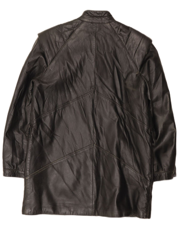 Vintage Damen Ledermantel IT 42 Medium Schwarz