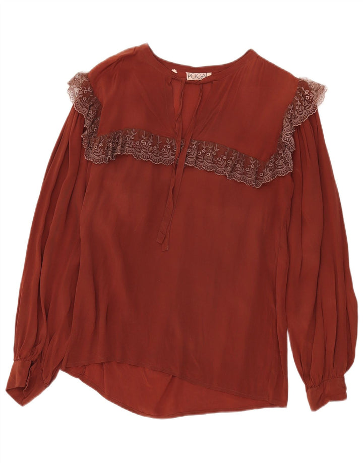 Vintage Womens See Through Long Sleeve Blouse Top IT 42 Medium Brown Floral