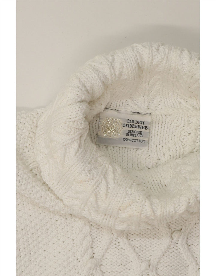 VINTAGE Womens Roll Neck Jumper Sweater UK 14 Medium White Cotton Vintage Vintage and Second-Hand Vintage from Messina Hembry 