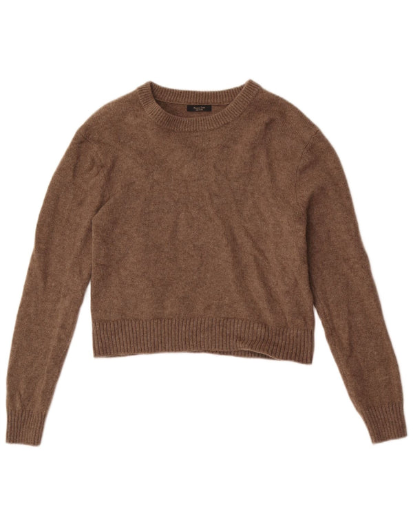Massimo Dutti Γυναικείο Crop Boat Neck Jumper πουλόβερ UK 14 Large Brown Wool