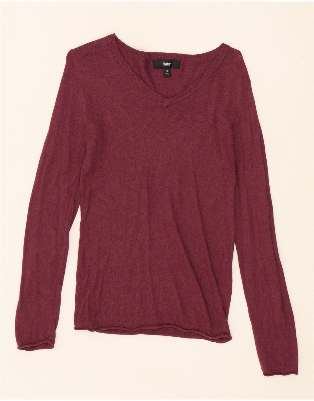 MOSSIMO Womens V-Neck Jumper Sweater UK 8 Small Burgundy Nylon Vintage Mossimo and Second-Hand Mossimo from Messina Hembry 