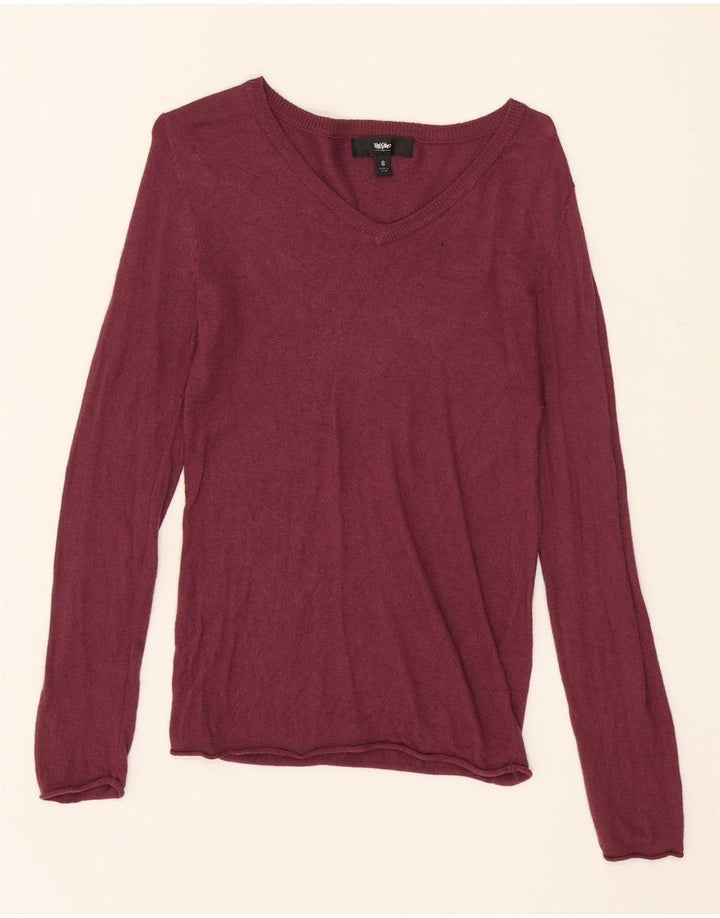 MOSSIMO Womens V-Neck Jumper Sweater UK 8 Small Burgundy Nylon Vintage Mossimo and Second-Hand Mossimo from Messina Hembry 