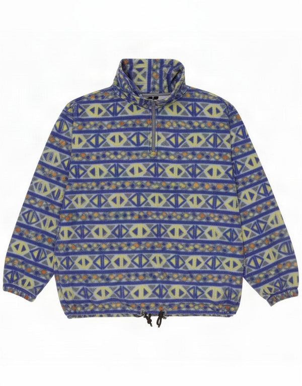 Vintage Mens Zip Neck Fleece Jumper Medium Multicoloured Geometric