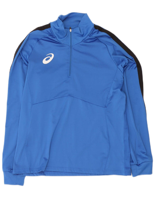 Asics Herre Zip Neck Pullover Træningsdragt Top XL Blå Colourblock Polyester
