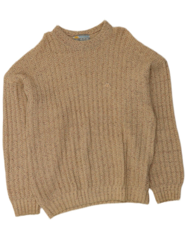 Kappa Mens Loose Fit Boat Neck Jumper Sweater Large Beige Flecked Wool