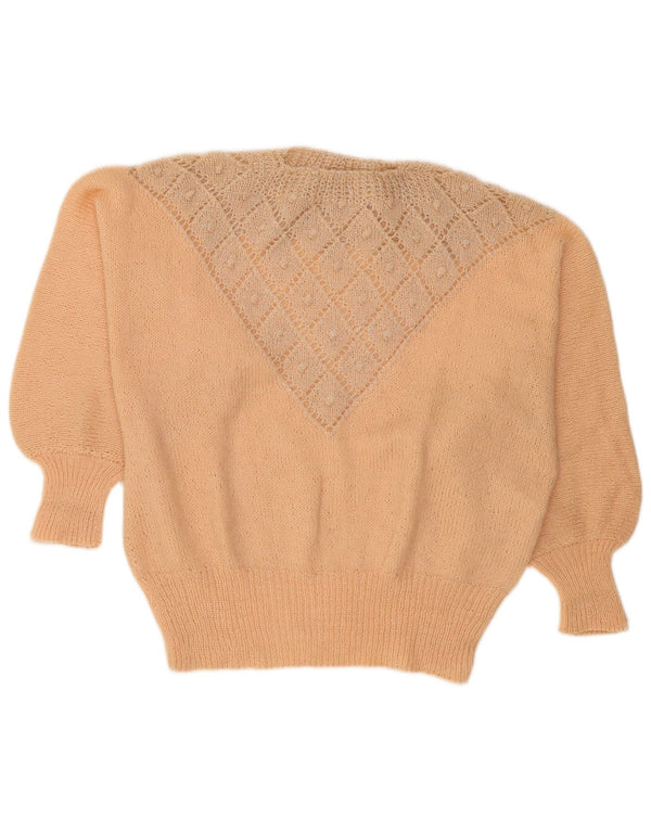 Vintage Womens Crew Neck Jumper Sweater UK 18 XL Beige Argyle/Diamond